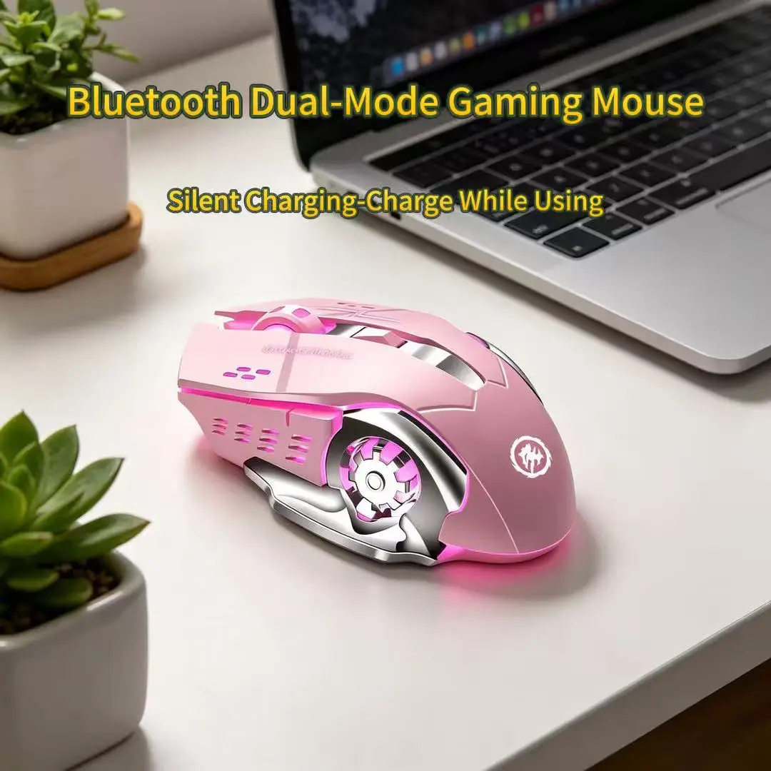 Gaming Accessories Pink - Беспроводная игровая мышь Bluetooth, двухрежимная, бесшумная,